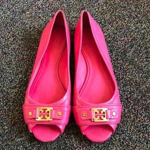 Tory Burch Clines Peep Toe Leather Ballet Flats